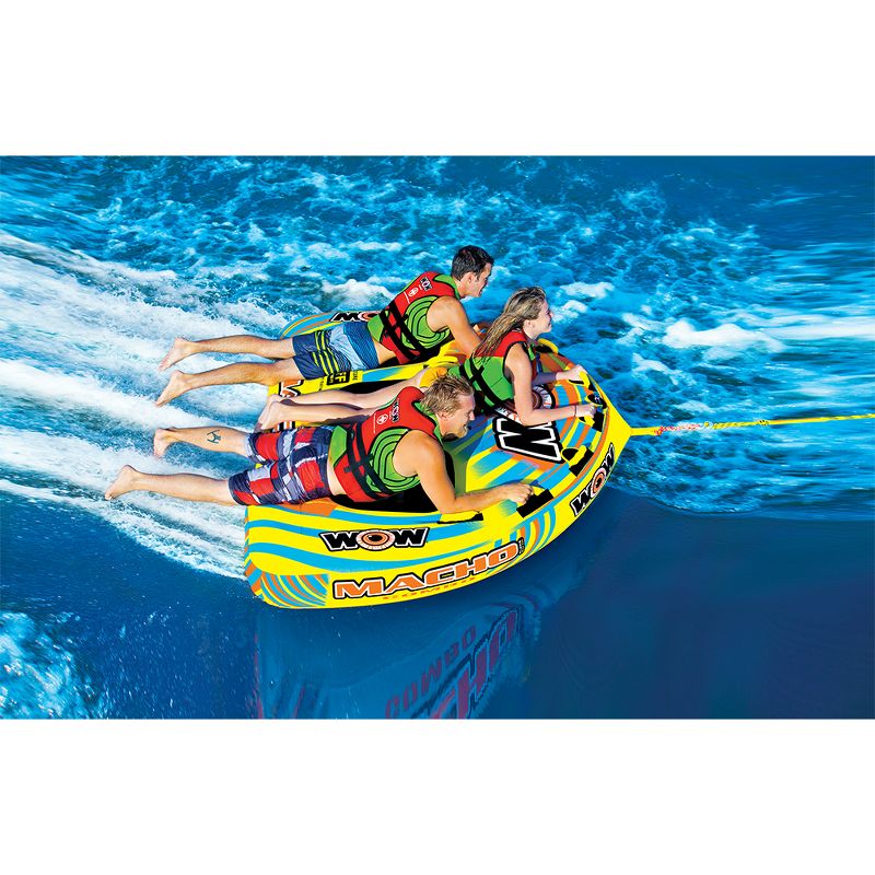 Wow 16-1030 Macho Combo Inflatable 3 Person Multiple Riding Positions Lake Ocean Towable Water Tube with 12 Foam Handles and Secure Cockpit Seating, 4 of 6