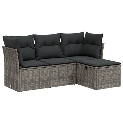 vidaXL 4 Piece Patio Sofa Set with Cushions - Gray Poly Rattan without Storage