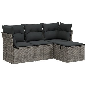 vidaXL 4 Piece Patio Sofa Set with Cushions - Gray Poly Rattan without Storage - 1 of 4