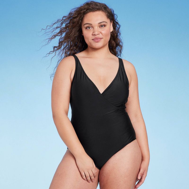 Women's V-Neck Scoop Back One Piece Swimsuit - Shade & Shore™ Black, 4 of 6