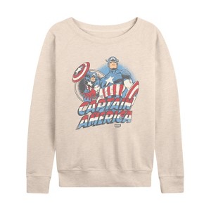 Women's - Marvel - Captain America Pastel Super Hero Lightweight French Terry Wide Neck Long Sleeve Graphic Shirt - 1 of 4