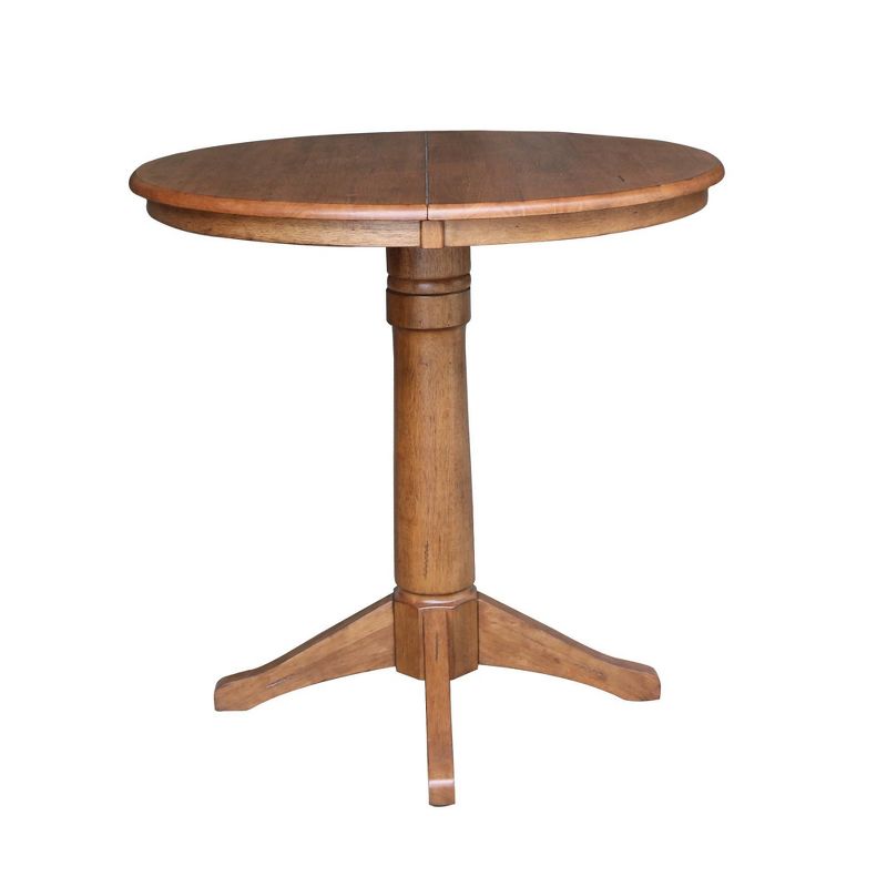 Lillian Round Top Pedestal Table with 12" Drop Leaf Distressed Oak - International Concepts, 3 of 11