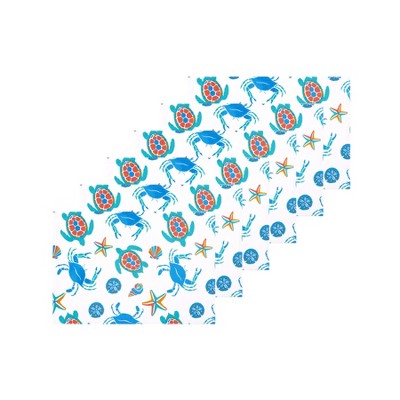 Caraway Coral Blue and White Cotton Placemats Set of 6