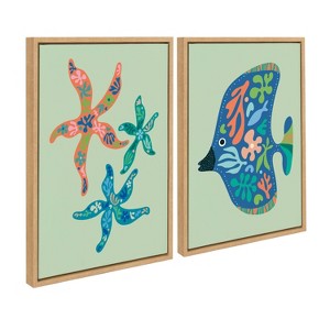 Kate & Laurel All Things Decor 18"x24" 2pc Sylvie Colorful Starfish and Tropical Fish Framed Canvas Art by Rachel Lee Set Natural - 1 of 4