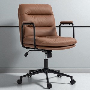 Mshliw Ergonomic Mid-Back PU Leather Office Chair with 40° Recline, Padded Armrests, Swivel Wheels & Adjustable Seat Height - 1 of 4