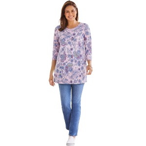 Woman Within Perfect Printed Three-Quarter Sleeve Crewneck Tunic - 1 of 2