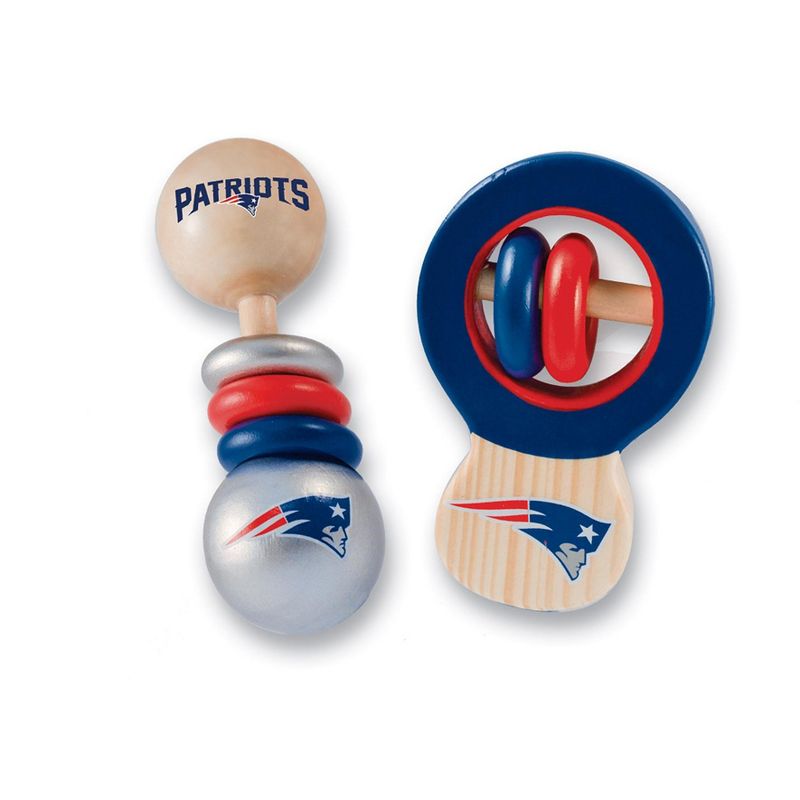 Baby Fanatic Wood Rattle 2 Pack - NFL New England Patriots Baby Toy Set, 2 of 5