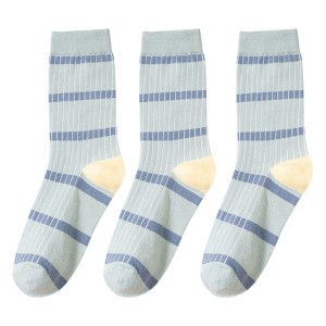 Anna-Kaci 3 Pairs Women's Mid-Calf Striped Casual Cotton Socks - 1 of 4