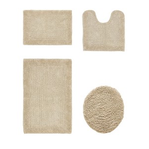 Edge Bath Rug 100% Premium Cotton Ultra-Soft Water Absorbent Tufted Solid Reversible 4 Piece Bathroom Rug Set for Machine Washable Bathmat - 1 of 2