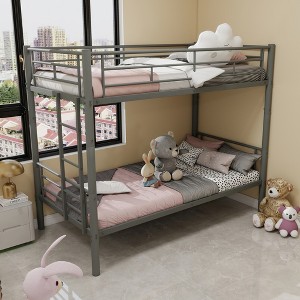 Twin Over Twin Metal Bunk Bed with Ladder and Guardrails - 1 of 4