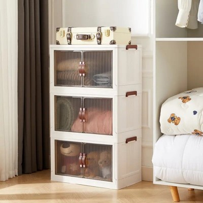 DOMETOUR Three-Layer Foldable Plastic Storage Box, Stackable And Space-Saving, Perfect For Homes, Offices, Closets, And Dorms.