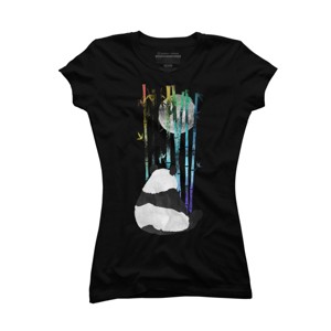 Junior's Design By Humans Panda, Bamboo & the Moon By ikaruz T-Shirt - 1 of 3