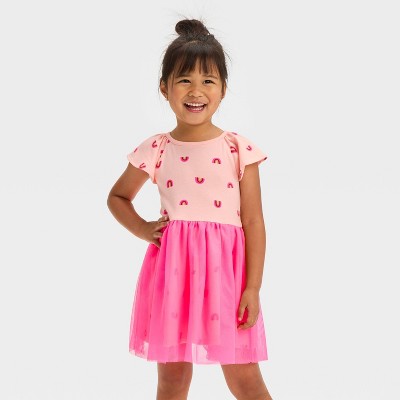 Image of Toddler Girls' Knit Tulle Dress - Cat & Jack™ Pink 18M
