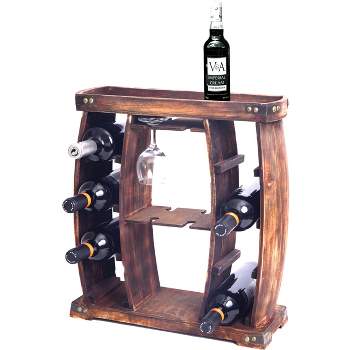 Vintiquewise Decorative Wooden 8 Bottle Rustic Wine Rack with Glasses Holder