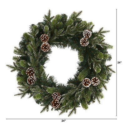 Snowed Pinecone Artificial Christmas Wreath with Clear LED Lights