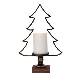 Transpac Metal and Wood Tree Candle Holder for Pillar Candles Multicolor Christmas Tabletop Decoration Indoor Gift - 1 of 1