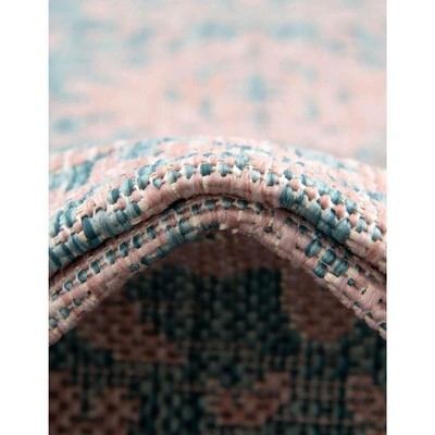 Pink and Aqua Rectangular Outdoor Synthetic Rug