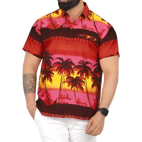LA LEELA Mens Hawaiian Shirts Short Sleeve Button Down Shirt Men s Hawaii Shirts Boho Holiday Casual Summer Beach Shirts for Men Funny M Red Tree
