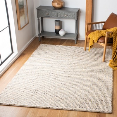 Ivory and Silver Hand-Knotted Wool Rectangular Area Rug 4' x 6'