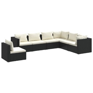 vidaXL 7-Piece Patio Lounge Set - Outdoor Furniture with Cushions - Black Poly Rattan Material - Comfortable & Versatile - 1 of 4