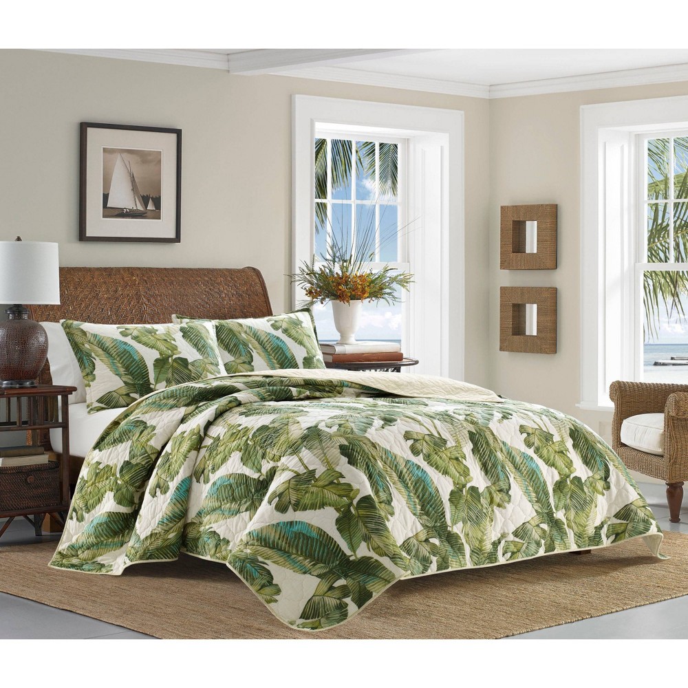 Photos - Bed Linen Tommy Bahama Twin Fiesta Palms Quilt & Sham Set Bright Green - : Reversible Bedding Set with Pillow Sham 