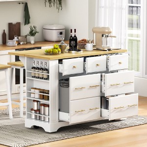 PAGED Modern Kitchen Island with Drop Leaf, Rolling Kitchen Cart with Pull Out Trash Can Storage, 5 Open Side Racks for Kitchen - 1 of 4