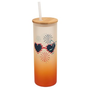 Elanze Designs 25 Ounce Frosted Glass Gradient Travel Tumbler With Straw and Wooden Lid, Patriotic Sunglasses Orange - 1 of 1