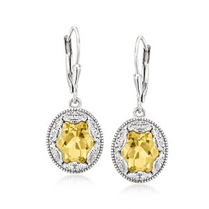 Ross-Simons 4.60 ct. t.w. Lemon Quartz and .16 ct. t.w. Diamond Scalloped Drop Earrings in Sterling Silver - 1 of 4