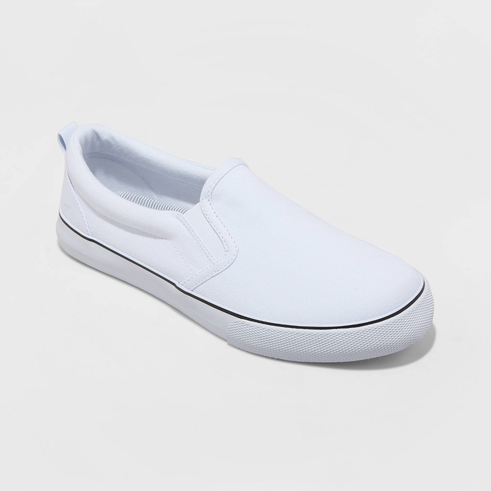 Women's Millie Twin Gore Slip-On Sneakers - A New Day™ White 7: Canvas Low Top, Medium Width, Padded Collar, Closed Round Toe