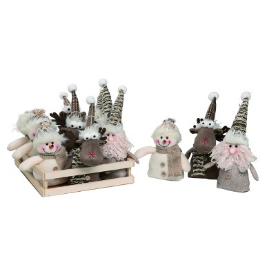 Transpac Polyester 6 in. Multicolor Christmas Plush Santa Snowman Moose Ornaments Set of 12