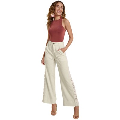 VENUS Womens Linen Crochet Side Pants