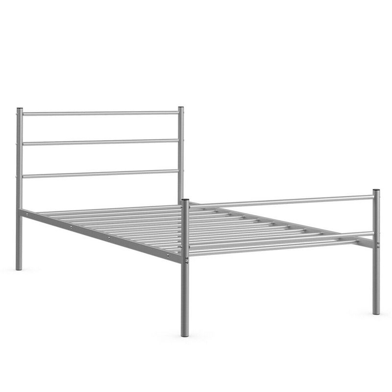 Costway Twin Size Metal Bed Frame Platform Mattress Foundation W/ Headboard Silver, 5 of 11