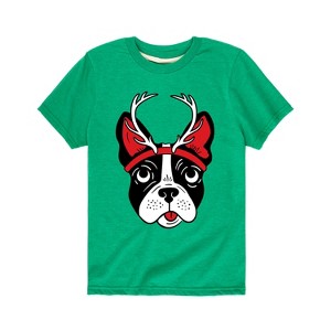 Boys' - Instant Message - Christmas Puppy  with Reindeer Antlers Short Sleeve Graphic T-Shirt - 1 of 4