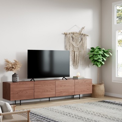 Mid-Century Media Console,Walnut TV Stand with Cable Management