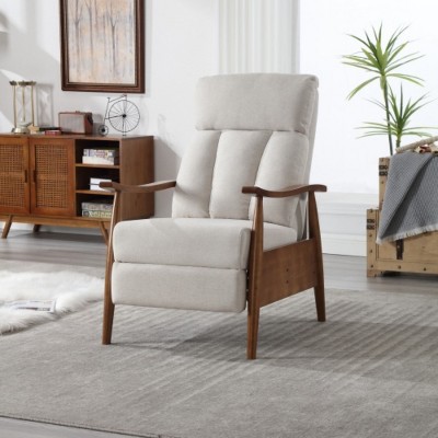 Beig Wood Frame Armchair, Modern Accent Chair Lounge Chair for Living Room