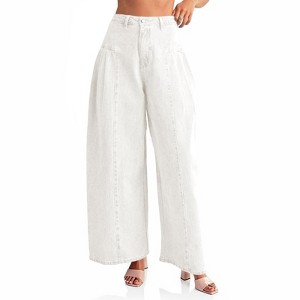 Imily Bela Womens Wide Leg High Waisted Baggy Side Pleated Boyfriend Loose Denim Pants - 1 of 4