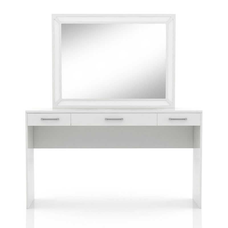 2pc Grayde 3 Drawer Vanity Table and Mirror Set with Led Trim and USB Ports - Luminous White - miBasics, 5 of 9