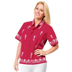 LA LEELA Women's Casual Blouse Shirt Solid Blouses Short Sleeve Button Down Dress Tops Tee Hawaiian Shirts for Women - 1 of 4