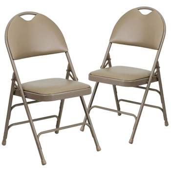 Flash Furniture 2 Pack HERCULES Series Extra Large Ultra-Premium Triple Braced Metal Folding Chair with Easy-Carry Handle