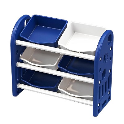 Acekool Kids Toy Organizer with 6 Removable Bins, Multi-Functional Storage Cabinet for Playroom, Nursery, Living Room