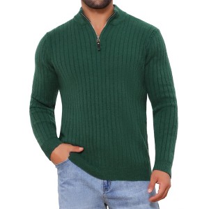 INSPIRE CHIC Men's Solid Color Quarter Zip Knitted Mock Neck Polo Sweater - 1 of 4