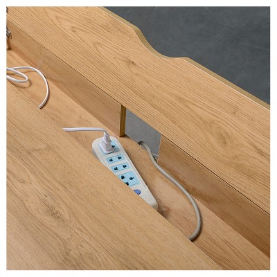 Pine and White Mid-Century Modern Desk with Multi-Storage