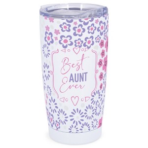 Elanze Designs 20 oz Stainless Steel On the Go Insulated Travel Tumbler With Push Top Lid, Best Aunt Ever Floral Pattern White - 1 of 4
