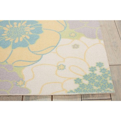 Blossoming Green 51" Square Floral Indoor/Outdoor Synthetic Rug