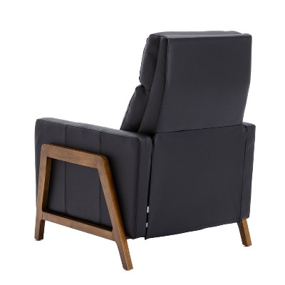 Reed Black Leather and Wood Push Back Recliner