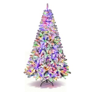 7.5FT Pre-Lit Flocked Christmas Tree with Multicolor Lights, Hinged Full Shape - 1 of 4