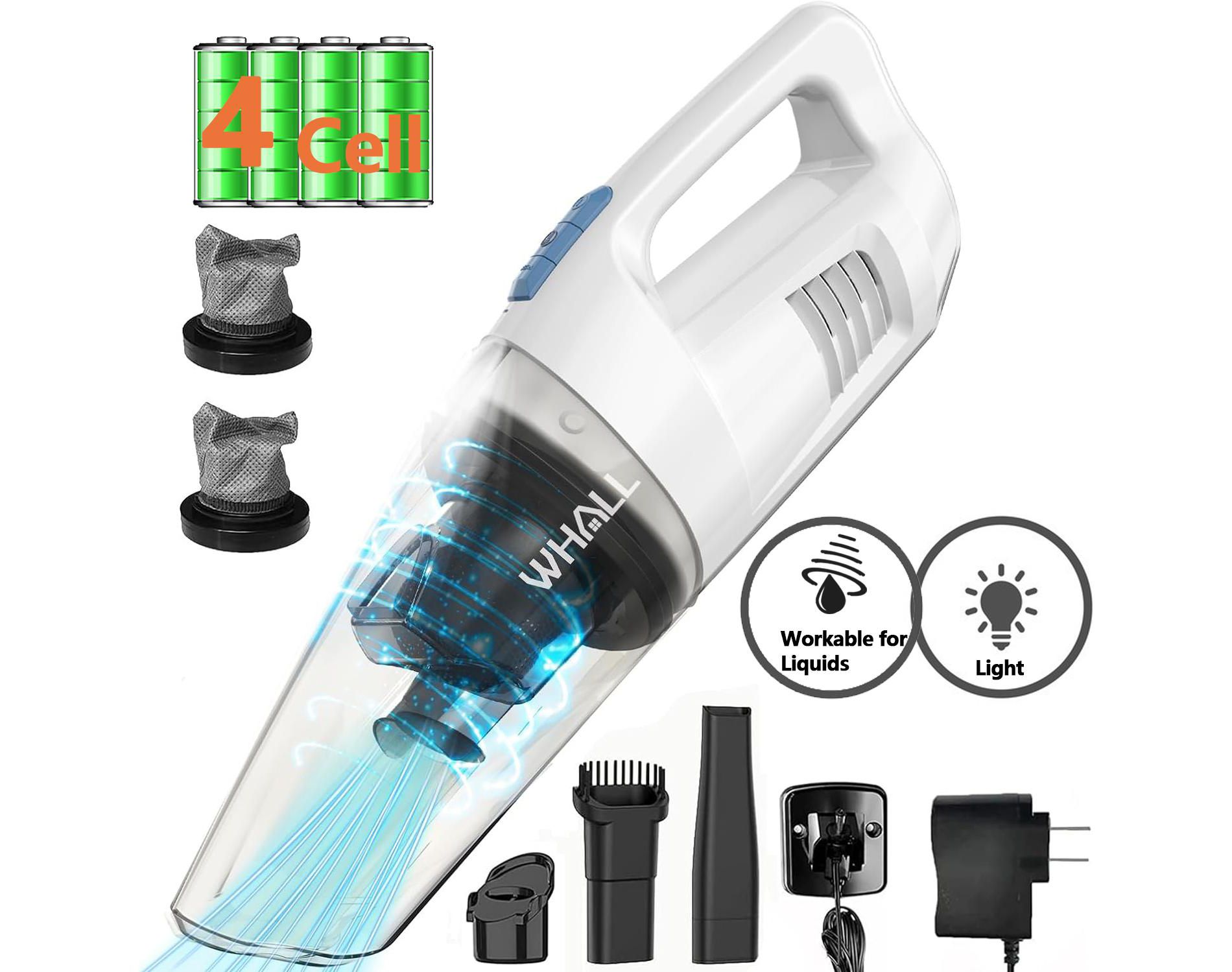 WHALL Cordless Handheld Vacuum Cleaner, 8500PA Strong Suction, Wet/Dry for Car & Home, Lightweight Portable Mini Vacuum with LED Light