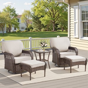Buenhomino 5PCS Patio Furniture Set with Outdoor Swivel Rocking Chair, Ottoman and Side Table, All Weather Wicker Outdoor Conversation Set - 1 of 4