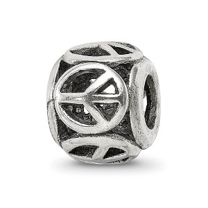 Black Bow Jewelry Antiqued Sterling Silver Peace Sign Bead Charm - 1 of 4