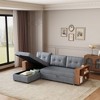 Upholstered Pull Out Sectional Sofa with Storage Chaise, Convertible Corner Couch, Dark Grey-Wooden handrail - 3 of 4